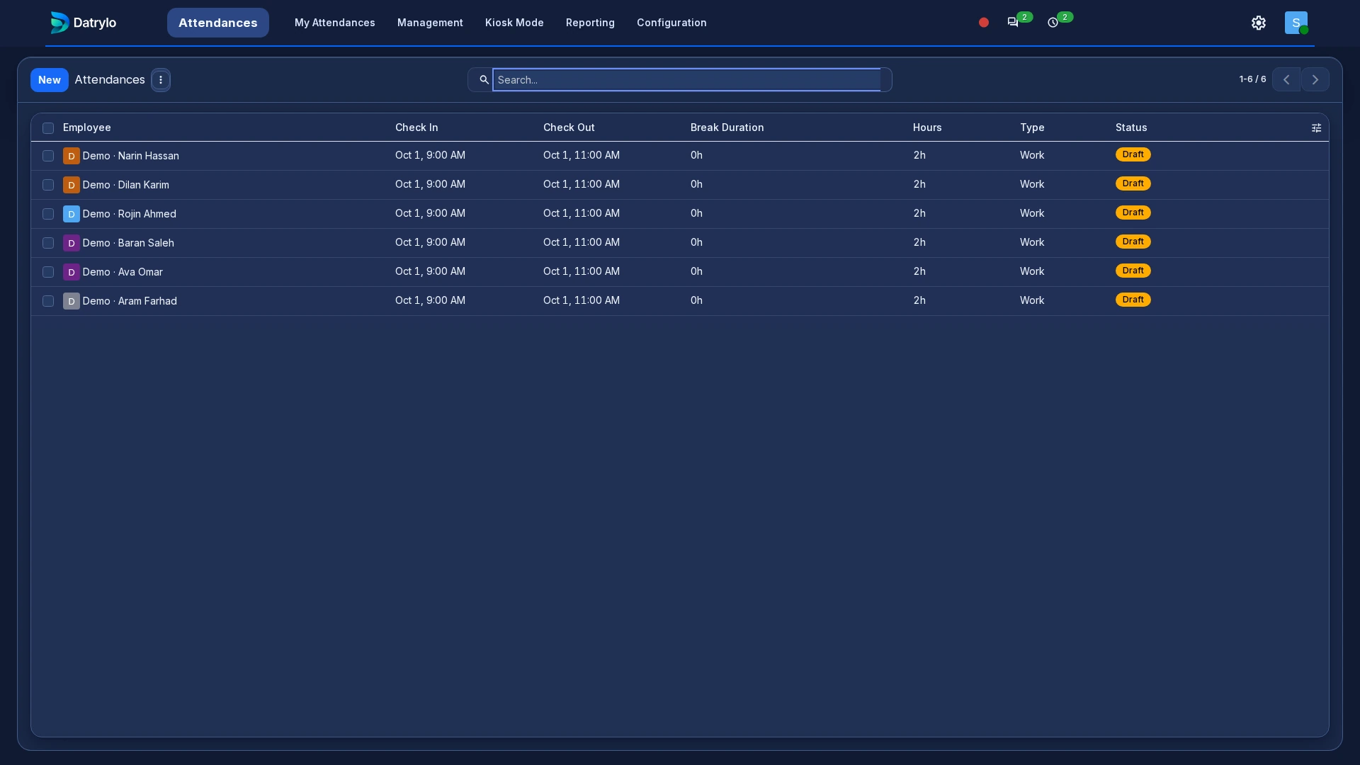 Datrylo Attendances product view