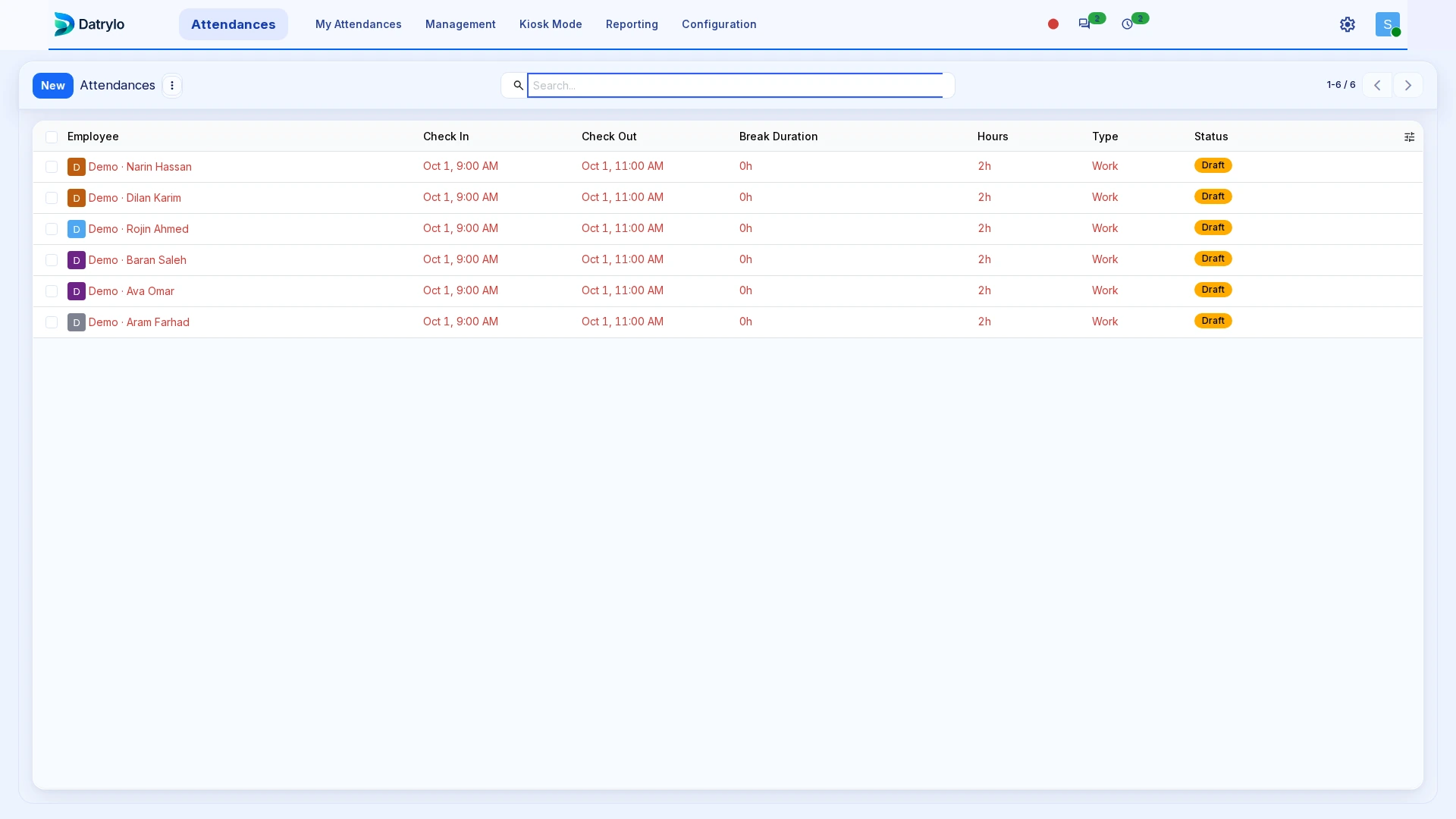 Datrylo Attendances product view