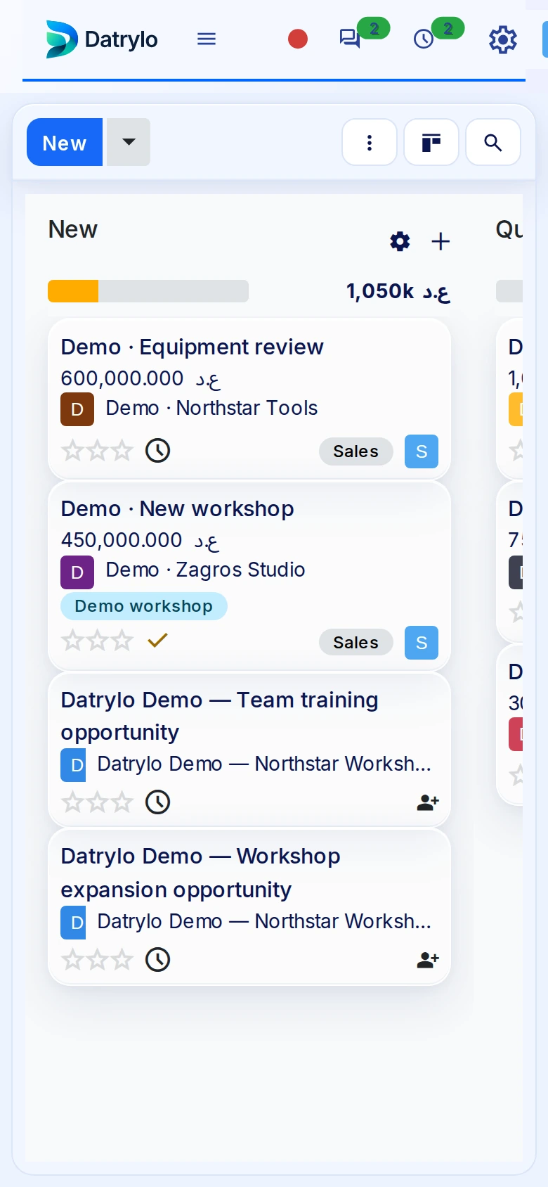 Datrylo CRM mobile view